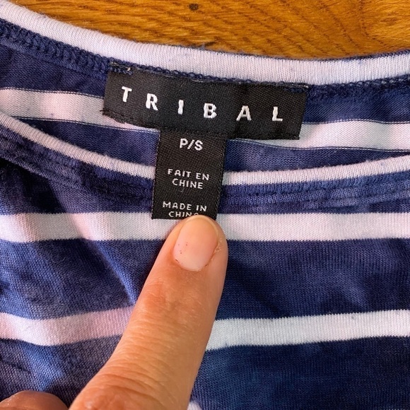 Tribal Shirt Sm. Blue & White Striped & Ti… - Picture 2 of 7